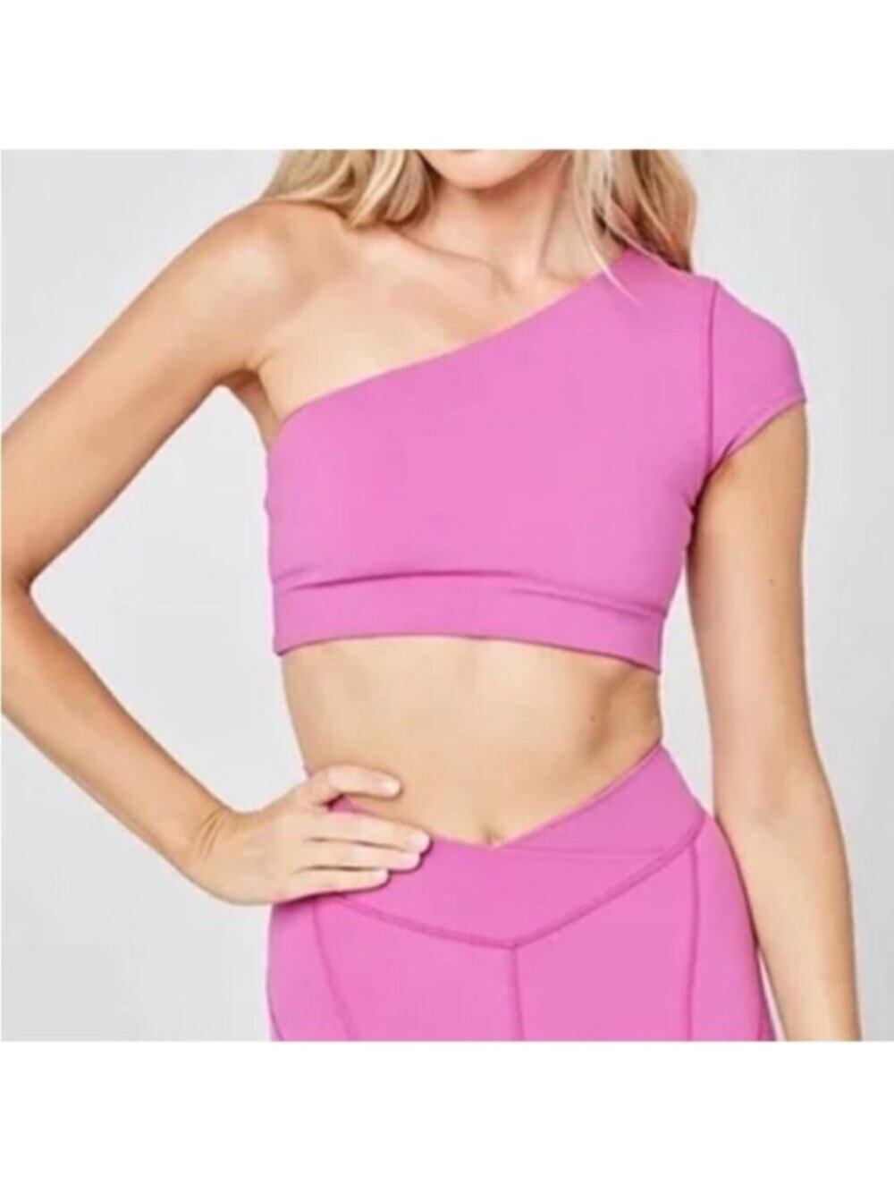 L*space Women's Pink Active Genessee One Shoulder Crop Top Size Small